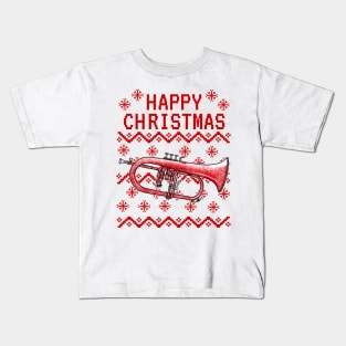 Flugelhorn Ugly Christmas Hornist Brass Teacher Musician Kids T-Shirt